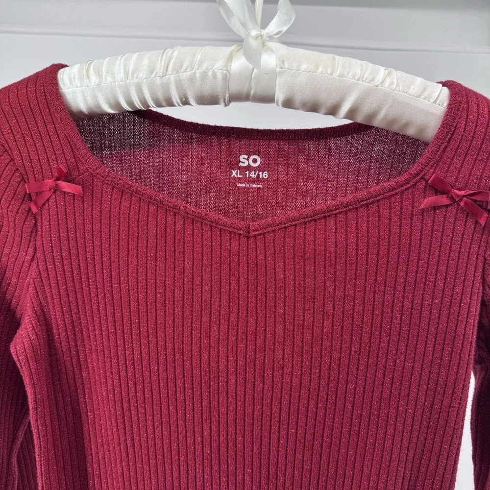Lot of 2 Girls XL 14/16 Holiday Rib Knit Tops SO Abercrombie Kids Red Green